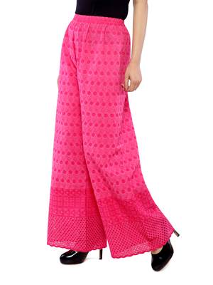 Pink Chikankari Embroidery Cotton Palazzo (Free Size) 3