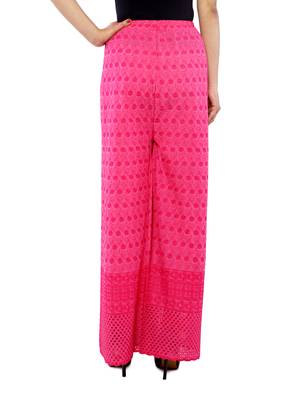 Pink Chikankari Embroidery Cotton Palazzo (Free Size) 4