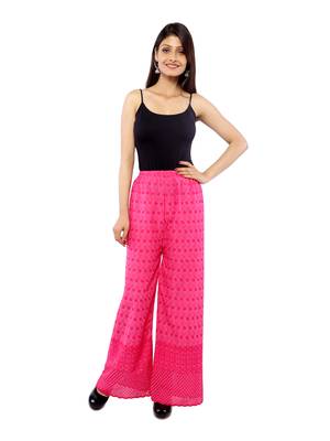 Pink Chikankari Embroidery Cotton Palazzo (Free Size) 5