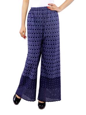 Navy Blue Chikankari Embroidery Cotton Palazzo (Free Size) 1