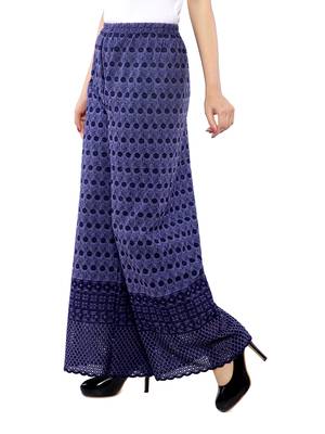 Navy Blue Chikankari Embroidery Cotton Palazzo (Free Size) 3