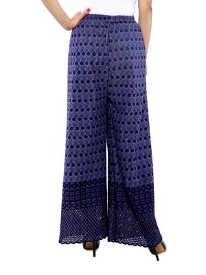 Navy Blue Chikankari Embroidery Cotton Palazzo (Free Size) 4