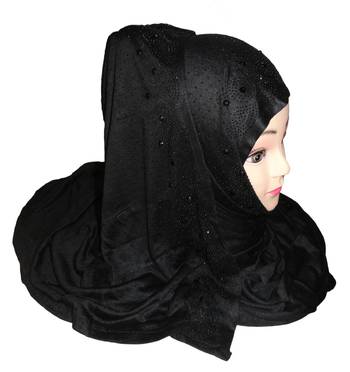 Black Plain Cotton Hijab 1