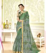 Olive Abstract Print Chanderi Silk Saree With Blouse