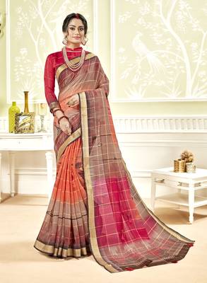 Multicolor Abstract Print Chanderi Silk Saree With Blouse 1