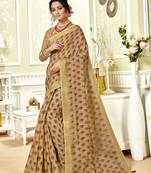 Gold Abstract Print Chanderi Silk Saree With Blouse