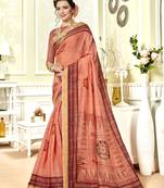 Peach Abstract Print Chanderi Silk Saree With Blouse