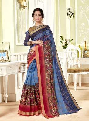 Multicolor Abstract Print Chanderi Silk Saree With Blouse 1