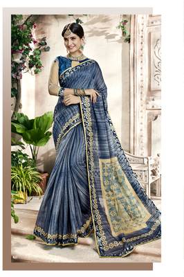 Blue Abstract Print Cotton Silk Saree With Blouse 1