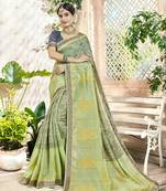 Green Abstract Print Cotton Silk Saree With Blouse