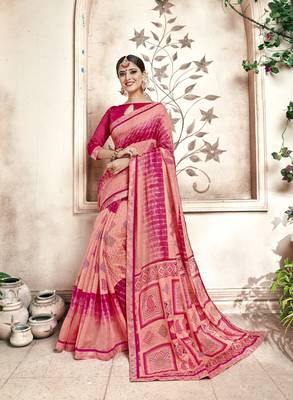 Pink Abstract Print Cotton Silk Saree With Blouse 1