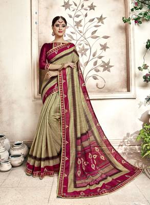 Multicolor Abstract Print Cotton Silk Saree With Blouse 1