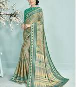Turquoise Abstract Print Silk Saree With Blouse
