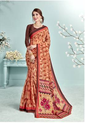 Multicolor Abstract Print Silk Saree With Blouse 1