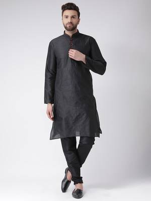 Black Plain Silk Blend Kurta Pajama 1