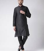 Black Plain Silk Blend Kurta Pajama