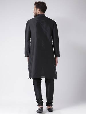 Black Plain Silk Blend Kurta Pajama 3
