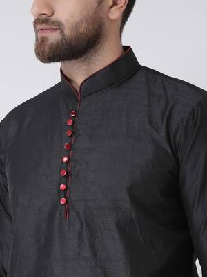 Black Plain Silk Blend Kurta Pajama 4