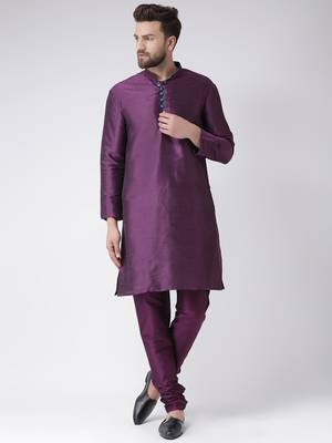 Purple Plain Silk Blend Kurta Pajama 1