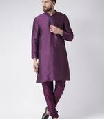 Purple Plain Silk Blend Kurta Pajama