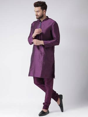 Purple Plain Silk Blend Kurta Pajama 2