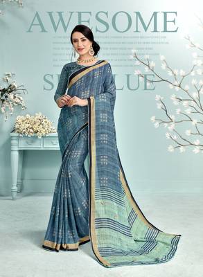 Multicolor Abstract Print Silk Saree With Blouse 1