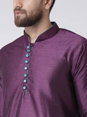 Purple Plain Silk Blend Kurta Pajama 4