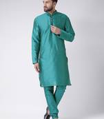 Green Plain Silk Blend Kurta Pajama