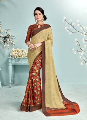 Multicolor Abstract Print Silk Saree With Blouse 1