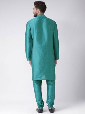 Green Plain Silk Blend Kurta Pajama 3