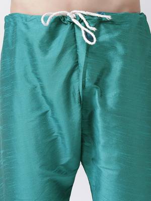 Green Plain Silk Blend Kurta Pajama 5