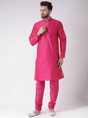 Pink Plain Silk Blend Kurta Pajama 1