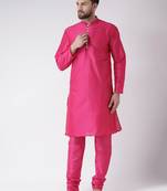 Pink Plain Silk Blend Kurta Pajama