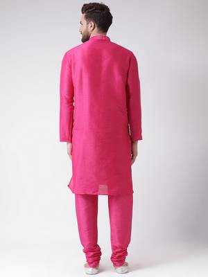 Pink Plain Silk Blend Kurta Pajama 3