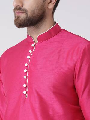 Pink Plain Silk Blend Kurta Pajama 4