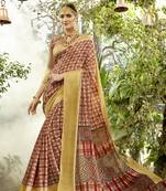Gold Abstract Print Chanderi Silk Saree With Blouse