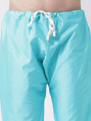 Blue Plain Silk Blend Kurta Pajama 5
