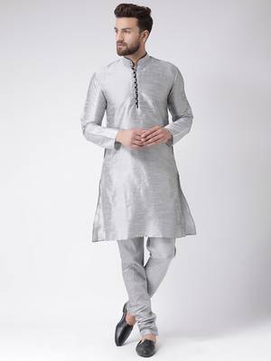 Grey Plain Silk Blend Kurta Pajama 1