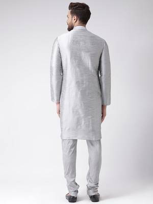 Grey Plain Silk Blend Kurta Pajama 3