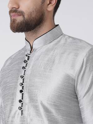 Grey Plain Silk Blend Kurta Pajama 4