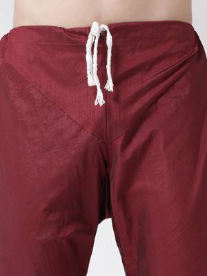 Maroon Plain Silk Blend Kurta Pajama 5