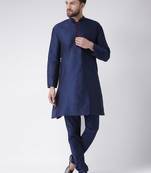 Blue Plain Silk Blend Kurta Pajama