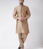 Brown Plain Silk Blend Kurta Pajama