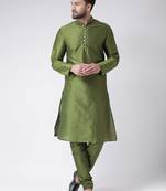 Green Plain Silk Blend Kurta Pajama