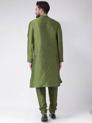 Green Plain Silk Blend Kurta Pajama 3