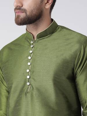 Green Plain Silk Blend Kurta Pajama 4