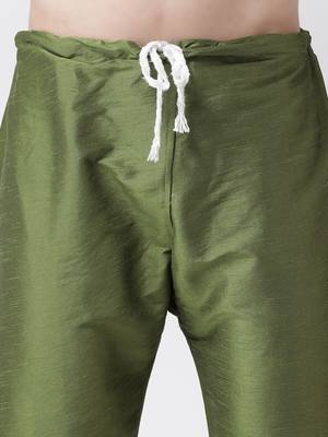 Green Plain Silk Blend Kurta Pajama 5