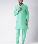 Green Plain Silk Blend Kurta Pajama