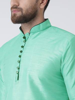 Green Plain Silk Blend Kurta Pajama 4