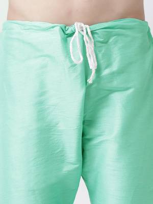 Green Plain Silk Blend Kurta Pajama 5